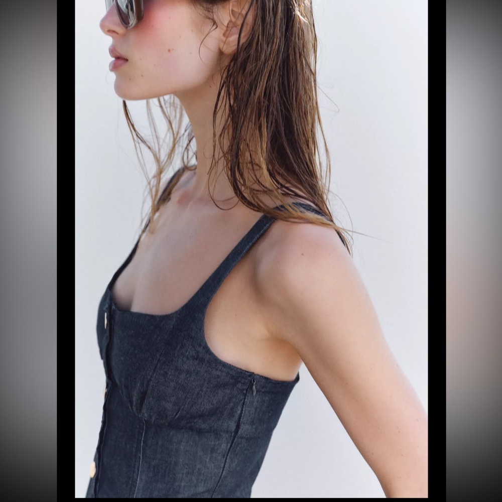 Zara Black Denim Midi Dress - Picture 4 of 9